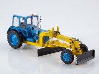 Масштабная модель 1:43 Двухосный грейдер ДЗ-210 на базе трактора МТЗ-80, голубой, желтый (ModelPro)